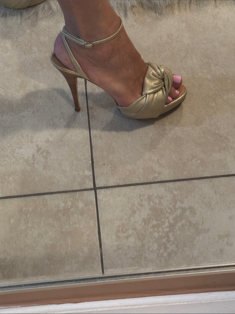 Gold Knot Front Ankle-Strap High Heel Sandals by Giuseppe zanotti